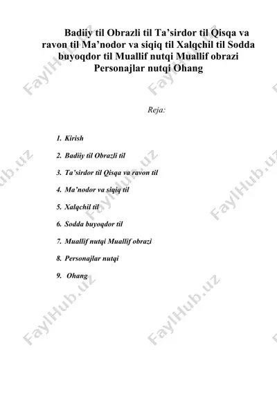 badiiy til obrazli til ta`sirdor til qisqa va ravon til ma`nodor va siqiq til xalqchil til sodda buyoqdor til — DOC