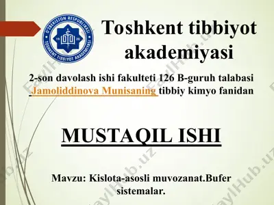 tibbiy kimyo fanidan mavzu tanlovi — PPT