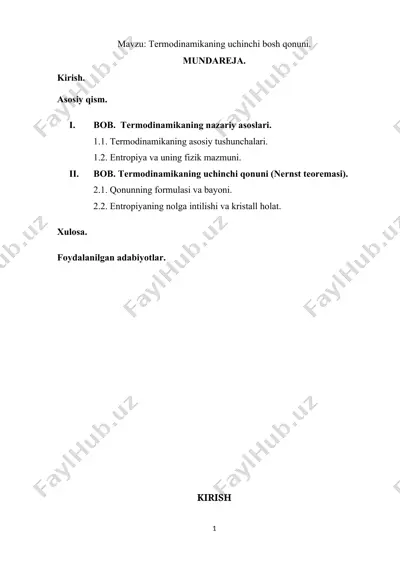 termodinamikaning uchinchi bosh qonuni — DOCX
