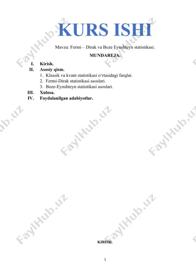 fermi – dirak va boze eynshteyn statistikasi — DOCX