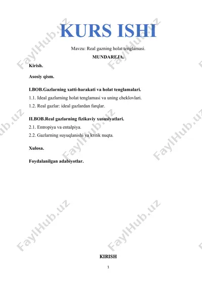 real gazning holat tenglamasi — DOCX