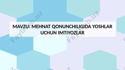 mehnat qonunchiligida yoshlar uchun imtiyozlar — PPTX