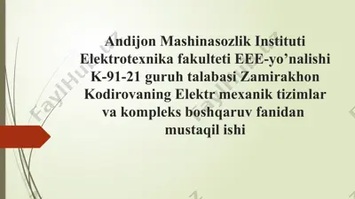 o‘zgarmas tok motorini ishga tushirishning andozaviy sxemalari — PPTX