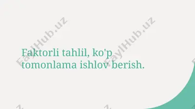 faktorli tahlil, ko'p tomonlama ishlov berish. — PPTX
