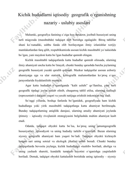 kichik hududlarni iqtisodiy geografik o'rganishning nazariy - uslubiy asoslari — DOC