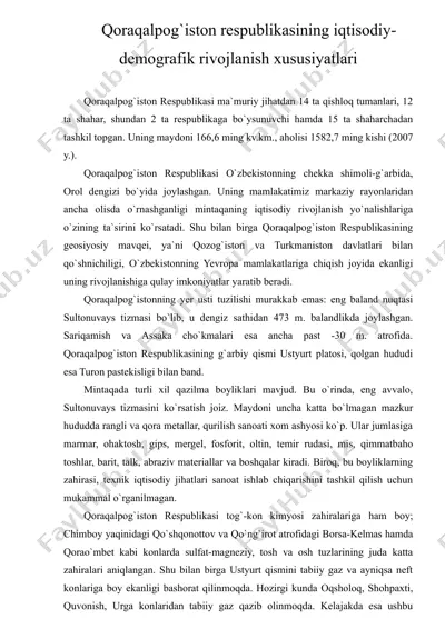 qoraqalpog'iston respublikasining iqtisodiy-demografik rivojlanish xususiyatlari — DOC