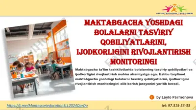 maktabgacha yoshdagi bolalarni tasviriy qobiliyatlarini, ijodkorligini rivojlantirish monitoringi — PPTX