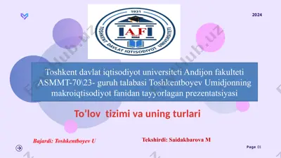 toshkent davlat iqtisodiyot universiteti andijon fakulteti asmmt-70\23- guruh talabasi toshkentboyev umidjonning makroiqtisodiyot fanidan tayyorlagan prezentatsiyasi — PPTX
