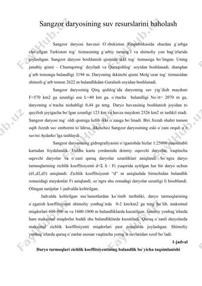 sangzor daryosining suv resurslarini baholash — DOC