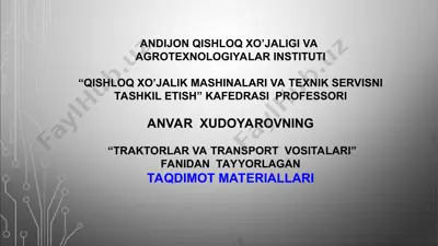 traktorlar va transport vositalari — PPT