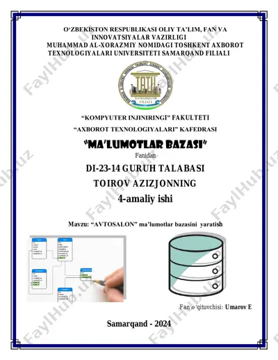 "avtosalon ma’lumotlar bazasi yaratish" — PDF