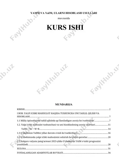 yalpi ichki mahsulot va yalpi milliy mahsulot yamm va yaim, ularni hisoblash usullari — DOCX