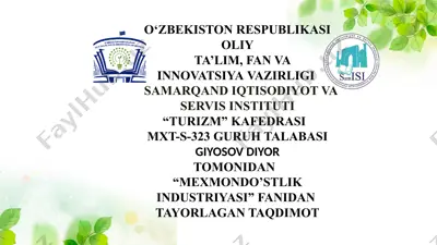 mehmondo'stlik industriyasi haqida taqdimot — PPTX