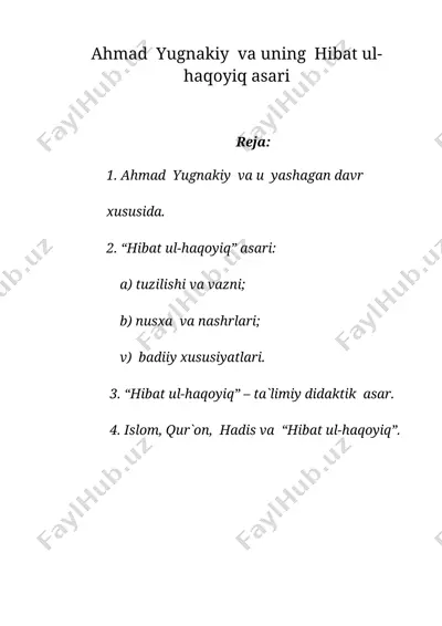 ahmad yugnakiy va uning hibat ul-haqoyiq asari — DOC