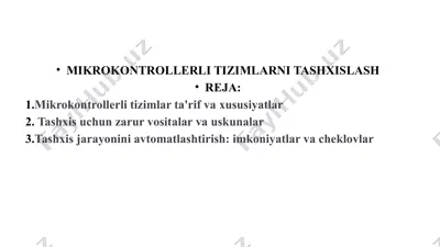 mikrokontrollerli tizimlarni tashxislash — PPTX