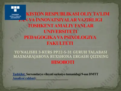 surxondaryo viloyati sariosiyo tumanidagi 9-son davlat maktabgacha ta’lim tashkiloti hisoboti — PPTX