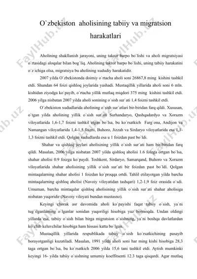 o'zbekiston aholisining tabiiy va migratsion harakatlari  — RTF