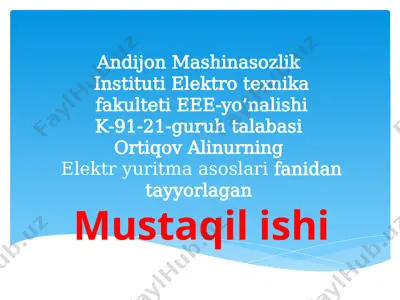 elektr yuritmalardagi o`tkinchi jarayonlar haqida umumiy ma`lumotlar — PPTX