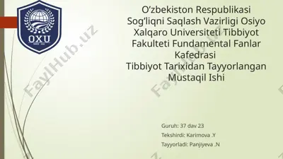 o’rta asrlardagi epidemiyalar va ularga qarshi kurashish — PPTX