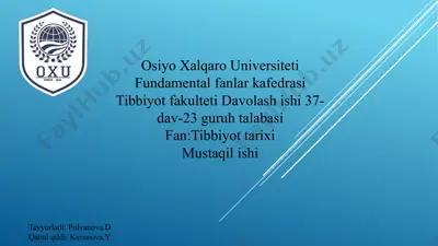o'zbekistonda sog'liqni saqlash sohasini rivojlanishi — PPTX