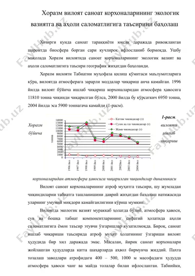 хоразм вилояти саноат корхоналарининг экологик вазиятга ва ахоли саломатлигига таъсирини бахолаш — RTF