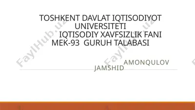 investitsion siyosatning mamlakat iqtisodiy xavfsizligini ta'minlashdagi roli — PPTX