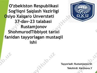 jahon tibbiyoti tarixi — PPTX