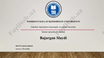 sanoat korxonalarini moliyaviy natijalari yaxshilash va undan samaraliy foydalanish — PPTX