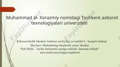 soft skills – loyiha faoliyatini amalga oshirish. jamoada ishlash — PPTX