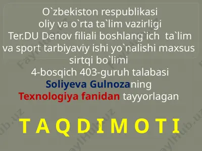 to`garak ishlarini tashkil etish — PPTX