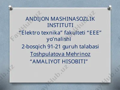 elektro texnika fakulteti "eee" yo'nalishining "amaliyot hisobiti" reja dasturi — PPTX