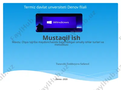 o’quv tajriba maydonchasida bajariladigan amaliy ishlar turlari va metodikasi — PPTX