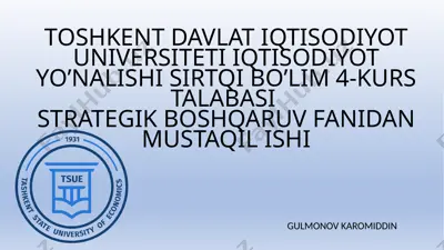 strategik boshqaruvning asosiy vasifasi va strategik turlari — PPTX