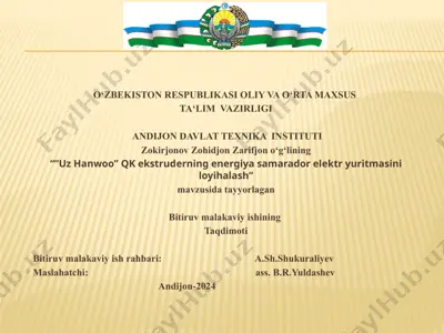 "uz hanwoo qk ekstruderning energiya samarador elektr yuritmasini loyihalash" — PPTX