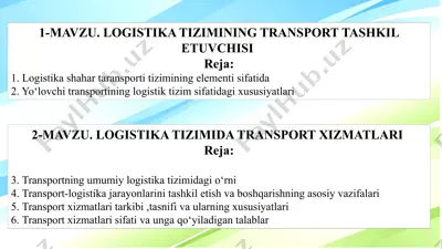 transport tuzilmalarining logistikasi — PPTX