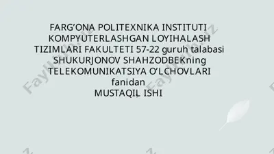 tarmoq paket yoʻqotilishini (packet loss) va uning telekomunikatsiyadagi taʼsiri — PPT