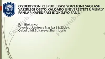 metabolik sindiromning biokimyoviy asoslari va asoratlari — PPTX