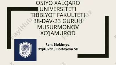 jigar haqida biokimyo fanining tavsifasi — PPTX