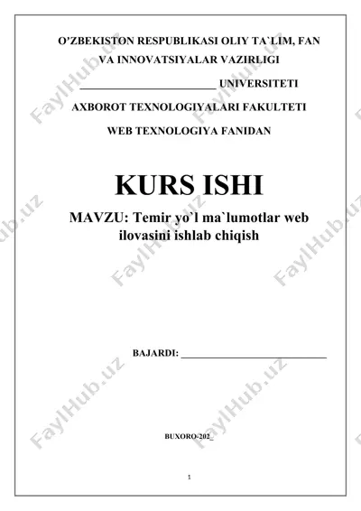 temir yo'llar web ilovasi ishlab chiqish — DOCX