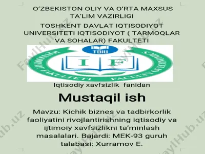 kichik biznes va tadbirkorlik faoliyatini rivojlantirishning iqtisodiy va ijtimoiy xavfsizlikni ta'minlash masalalari — PPTX