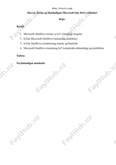 iotda qo'llaniladigan microsoft one drive tizimlari — DOCX