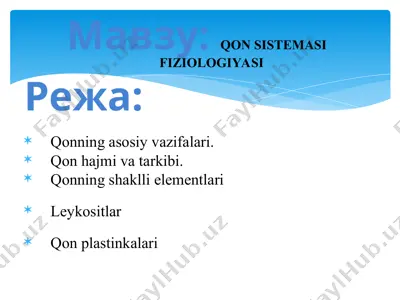 qon sistemasi fiziologiyasi — PPT