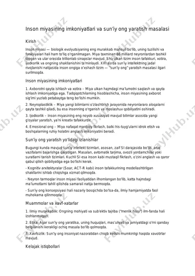inson miyasining imkoniyatlari va sun’iy ong yaratish masalasi — PDF