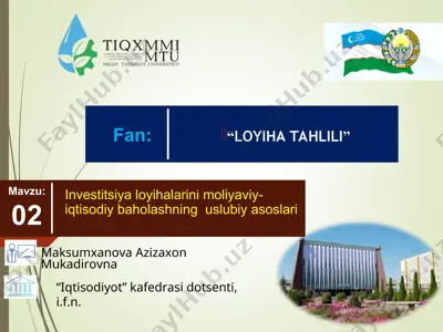 investitsiya loyihalarini moliyaviy-iqtisodiy baholashning uslubiy asoslari — PPT