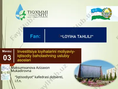 investitsiya loyihalarini moliyaviy-iqtisodiy baholashning uslubiy asoslari — PPT