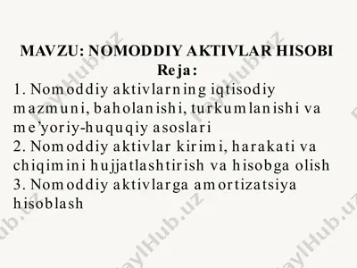 nomoddiy aktivlar hisobining me’yoriy huquqiy asoslari — PPTX