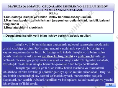 ozuqalarni issiqlik yo‘li bilan ishlov berishni mexanizatsiyalash — PPT