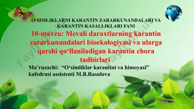o‘simliklarni karantin zararkunandalari va karantin kasalliklari fani — PPTX