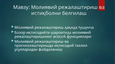 молиявий режалаштириш ва истиқболни белгилаш — PPTX