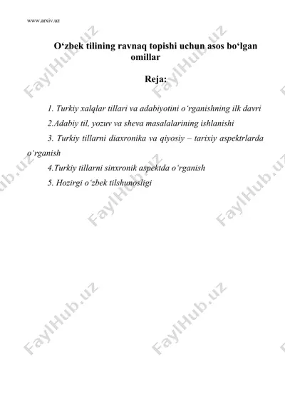 o`zbek tili ravnaq topishi uchun asos bo`lgan omillar — DOC